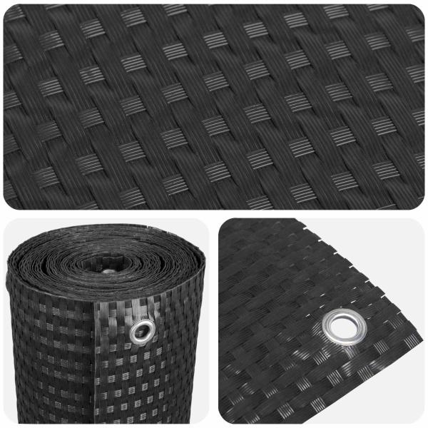 Balkonsichtschutz mit Ösen 600 x 80 cm Poly-Rattan Schwarz
