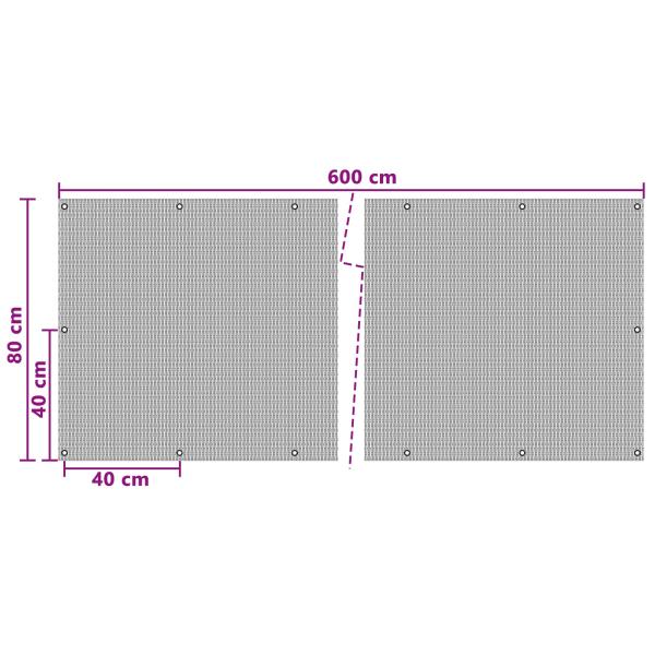 Balkonsichtschutz mit Ösen 600 x 80 cm Poly-Rattan Schwarz