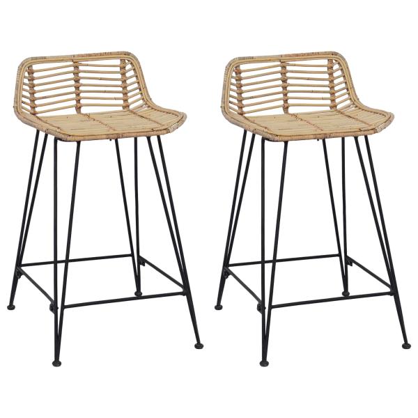 ARDEBO.de - Barhocker 2 Stk. Natur 44 x 45 x 76 cm Rattan und Stahl