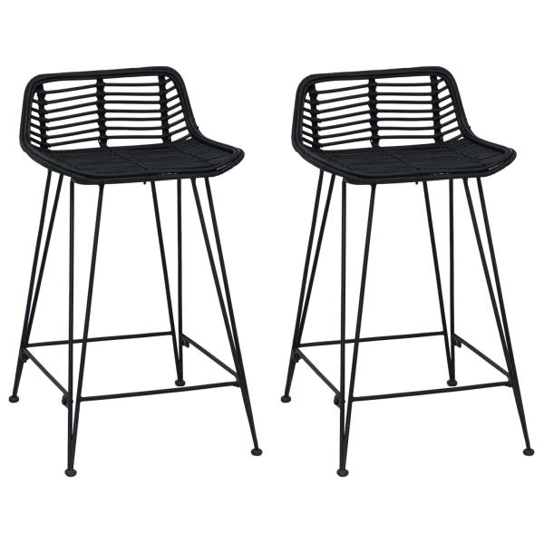 Barhocker 2 Stk. Schwarz 44 x 45 x 76 cm Rattan und Stahl