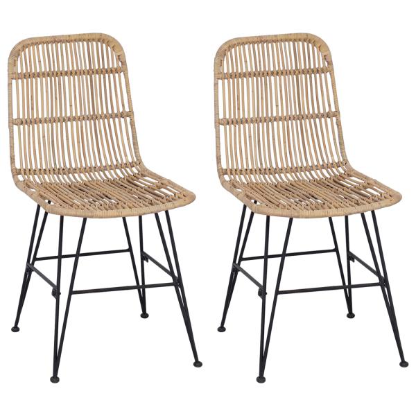 Esststuhl 2 Stk. Rattan und Stahl Natur 41 x 55 x 85 cm