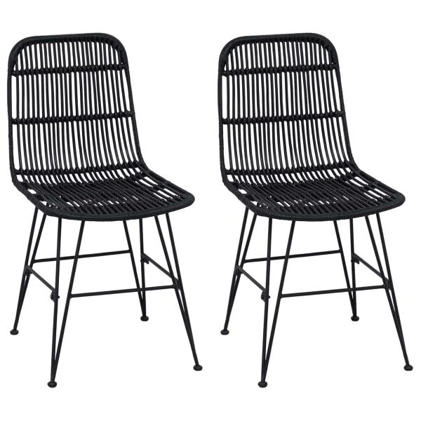 Esststuhl 2 stk. Rattan und Stahl Schwarz 41 x 55 x 85 cm