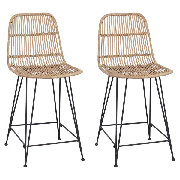 Barhocker 2 Stk. Natur 44 x 54 x 96 cm Rattan und Stahl