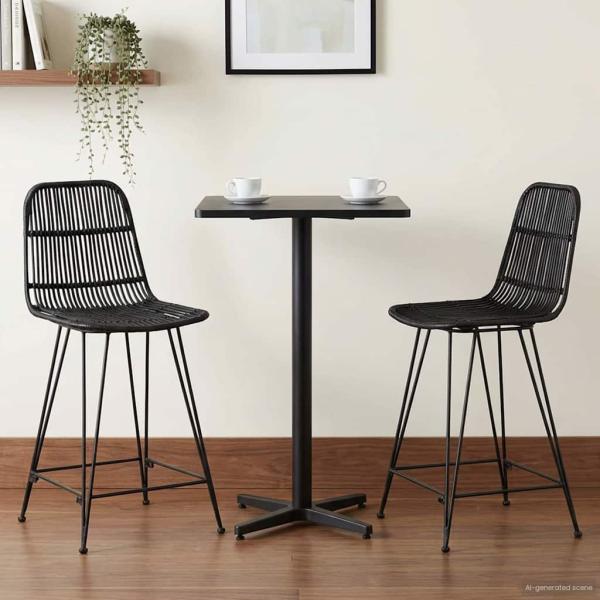 ARDEBO.de - Barhocker 2 Stk. Schwarz 44 x 54 x 96 cm Rattan und Stahl