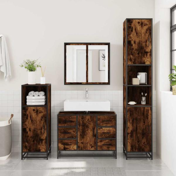 ARDEBO.de - Waschbeckenunterschrank Räuchereiche 80x33x60 cm Holzwerkstoff