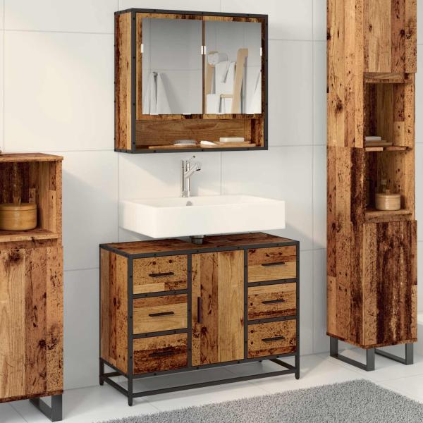 ARDEBO.de - Badezimmerschrank Altholz 80 x 33 x 60 cm Holzwerkstoff