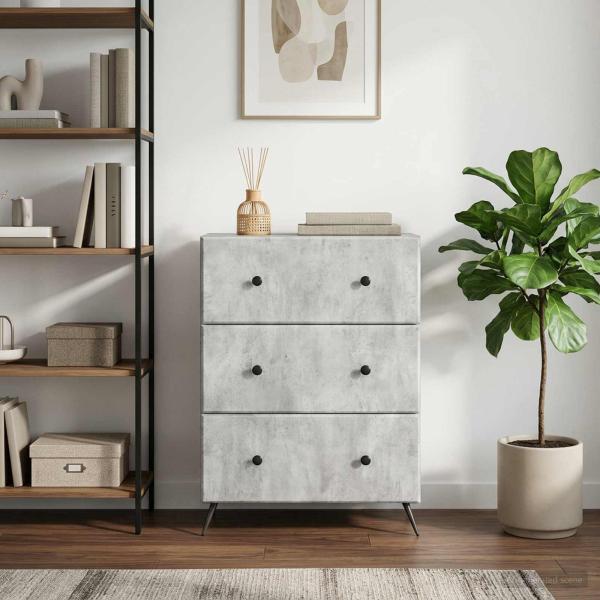 ARDEBO.de - Schubladenschrank 66 x 34,5 x 90 cm Holzwerkstoff Betongrau