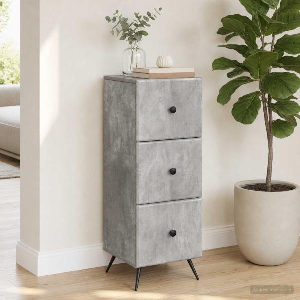 ARDEBO.de - Schubladenschrank Betongrau 33 x 34,5 x 90 cm Holzwerkstoff