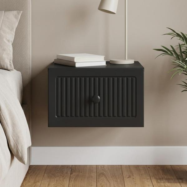 ARDEBO.de - Wandmontierter Nachttisch Schwarz 33 x 34,5 x 20 cm