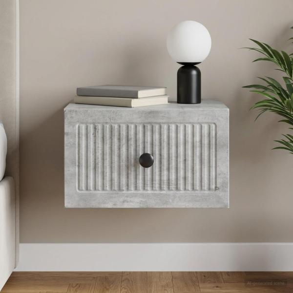 ARDEBO.de - Wandmontierter Nachttisch Betongrau 33 x 34,5 x 20 cm