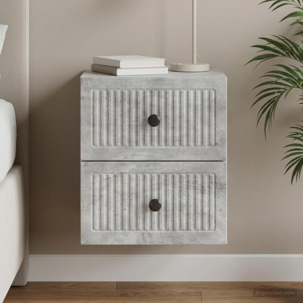 ARDEBO.de - Wandmontierter Nachttisch Betongrau 33 x 34,5 x 40 cm