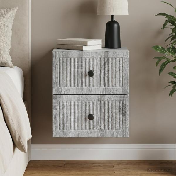 ARDEBO.de - Wandmontierter Nachttisch Sonoma-Grau 33 x 34,5 x 40 cm