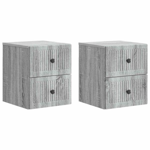Wandmontierter Nachttisch 2 Stk. Sonoma-Grau 33 x 34,5 x 40 cm