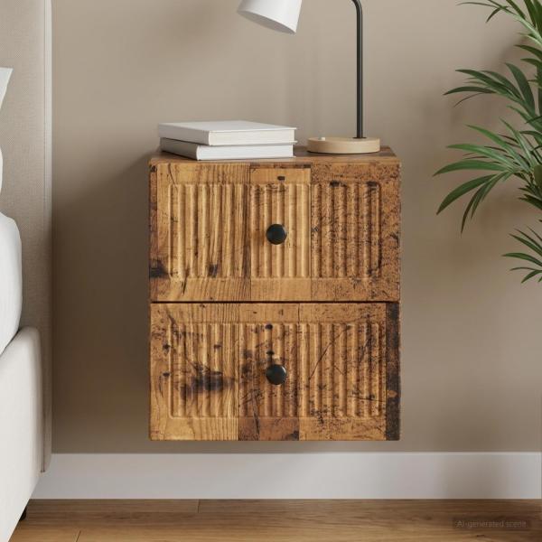 ARDEBO.de - Wandmontierter Nachttisch Altholz 33 x 34,5 x 40 cm