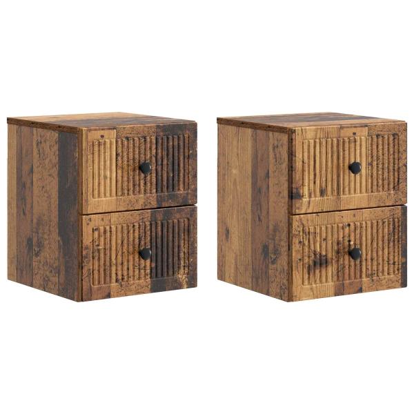 Wandmontierter Nachttisch 2 Stk. Altholz 33 x 34,5 x 40 cm