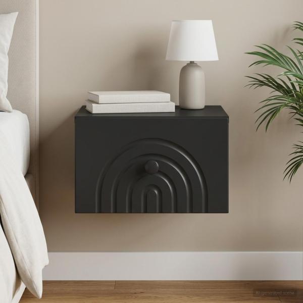 ARDEBO.de - Wandmontierter Nachttisch Schwarz 33 x 34,5 x 20 cm