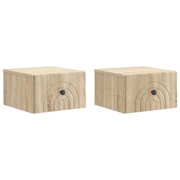 Wandmontierter Nachttisch 2 stk. Sonoma-Eiche 33 x 34,5 x 20 cm