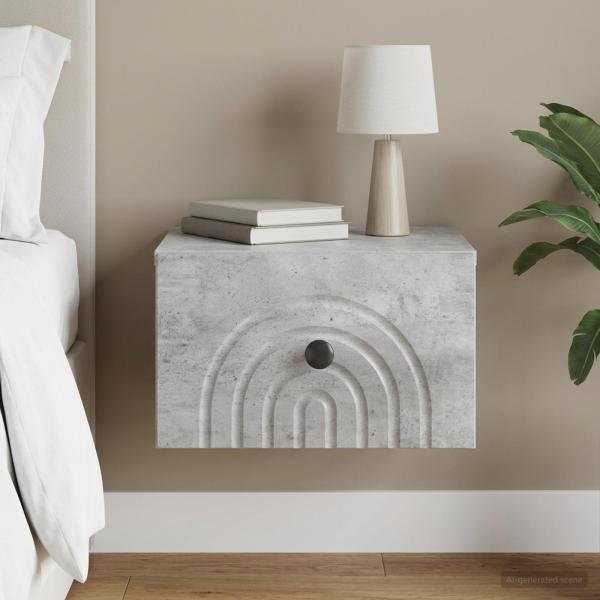 ARDEBO.de - Wandmontierter Nachttisch Betongrau 33 x 34,5 x 20 cm