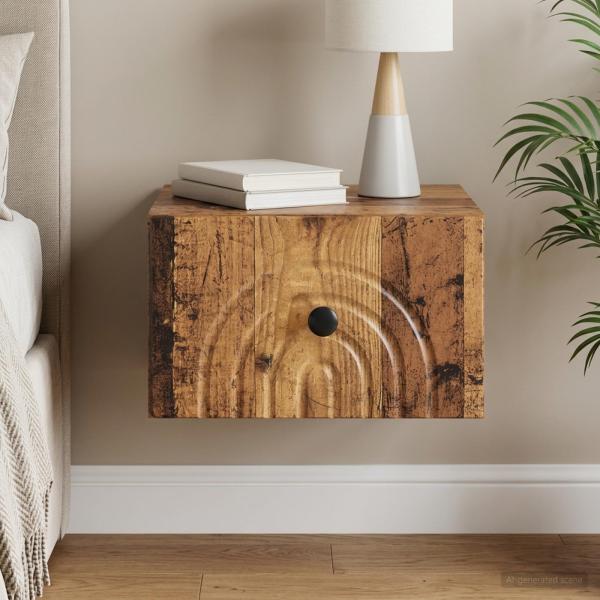 ARDEBO.de - Wandmontierter Nachttisch Altholz 33 x 34,5 x 20 cm