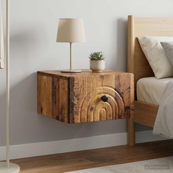 Wandmontierter Nachttisch 2 stk. Altholz 33 x 34,5 x 20 cm