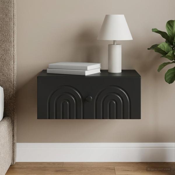 ARDEBO.de - Wandmontierter Nachttisch Schwarz 49 x 34,5 x 20 cm