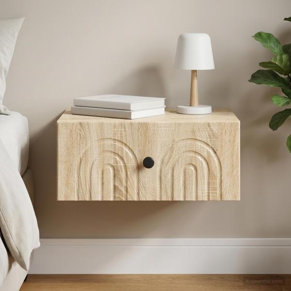 ARDEBO.de - Wandmontierter Nachttisch Sonoma-Eiche 49 x 34,5 x 20 cm