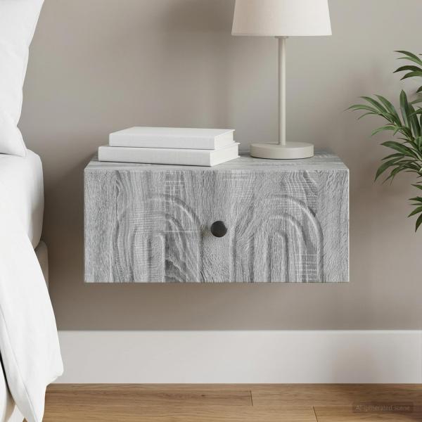 ARDEBO.de - Wandmontierter Nachttisch Sonoma-Grau 49 x 34,5 x 20 cm