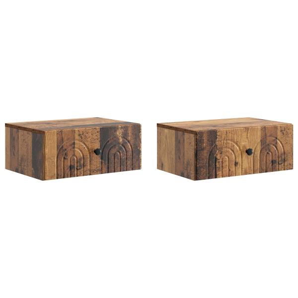 Wandmontierter Nachttisch 2 Stk. Altholz 49 x 34,5 x 20 cm