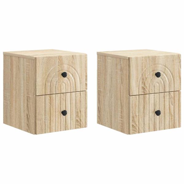 Wandmontierter Nachttisch 2 stk. Sonoma-Eiche 33 x 34,5 x 40 cm