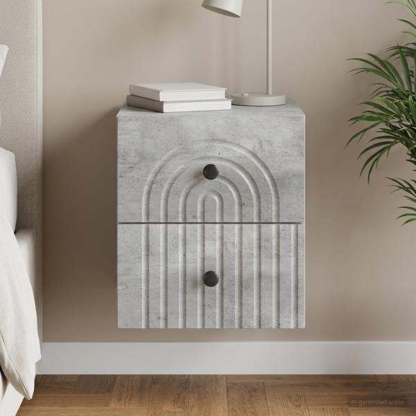 ARDEBO.de - Wandmontierter Nachttisch Betongrau 33 x 34,5 x 40 cm