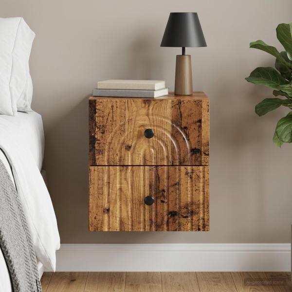 ARDEBO.de - Wandmontierter Nachttisch Altholz 33 x 34,5 x 40 cm
