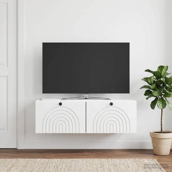 ARDEBO.de - Wandmontierter TV-Schrank Hochglanz Weiß 98 x 41 x 30 cm