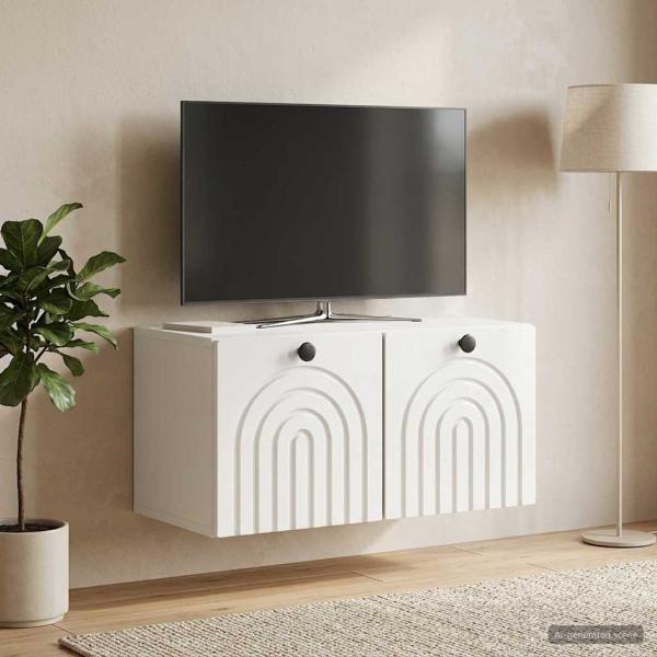 ARDEBO.de - Wandmontierter TV-Schrank Hochglanz Weiß 59,5 x 31 x 30 cm