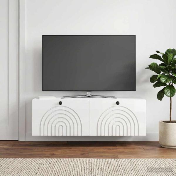 ARDEBO.de - Wandmontierter TV-Schrank Hochglanz Weiß 98 x 31 x 30 cm