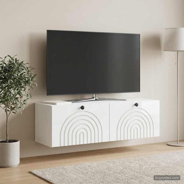Wandmontierter TV-Schrank Hochglanz Weiß 98 x 31 x 30 cm