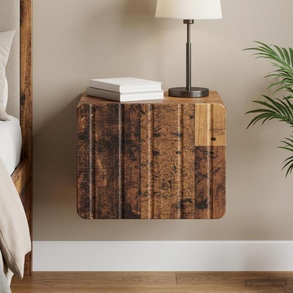 ARDEBO.de - Wandmontierter Nachttisch Altholz 33 x 34,5 x 24 cm