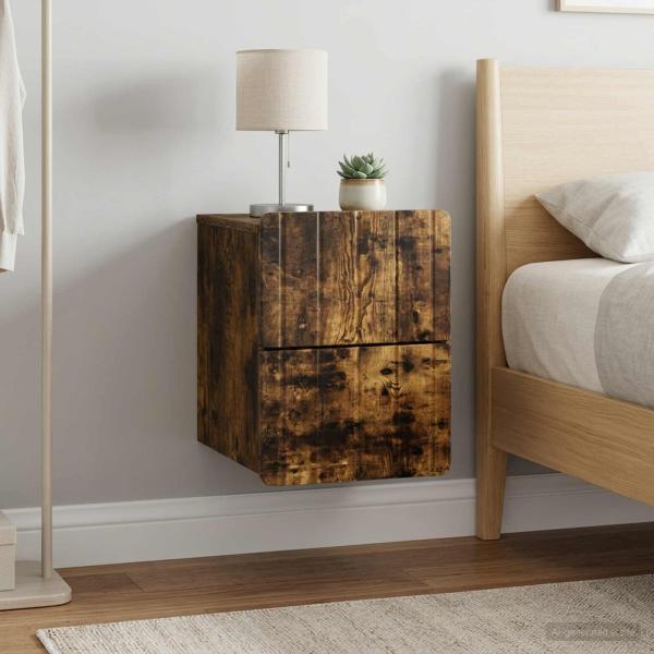 ARDEBO.de - Wandmontierter Nachttisch 2 Stk. Räuchereiche 33 x 34,5 x 43 cm