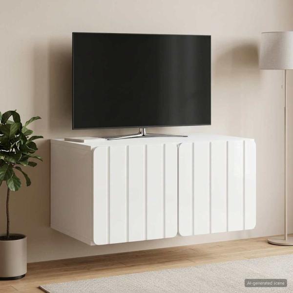 ARDEBO.de - Wandmontierter TV-Schrank 59,5 x 41 x 30 cm Hochglanz Weiß