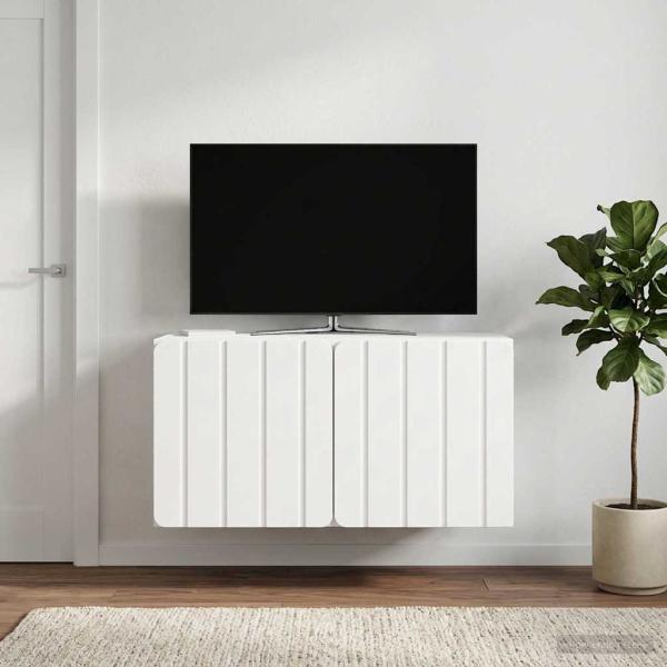 Wandmontierter TV-Schrank 59,5 x 41 x 30 cm Hochglanz Weiß