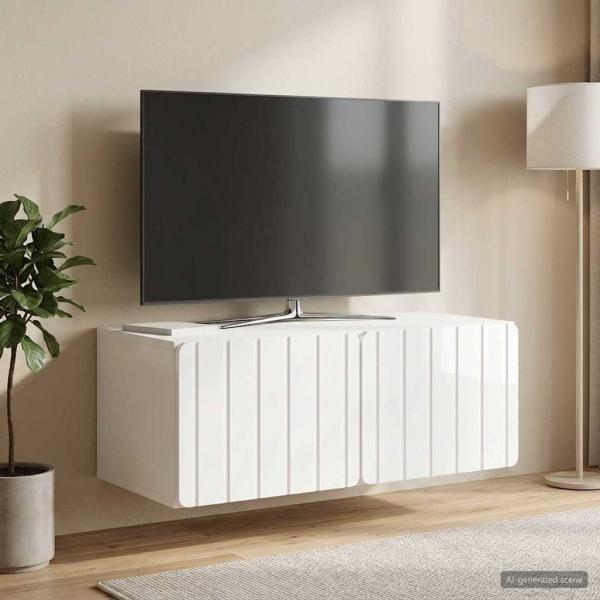 ARDEBO.de - Wandmontierter TV-Schrank 78,5 x 41 x 30 cm Hochglanz Weiß