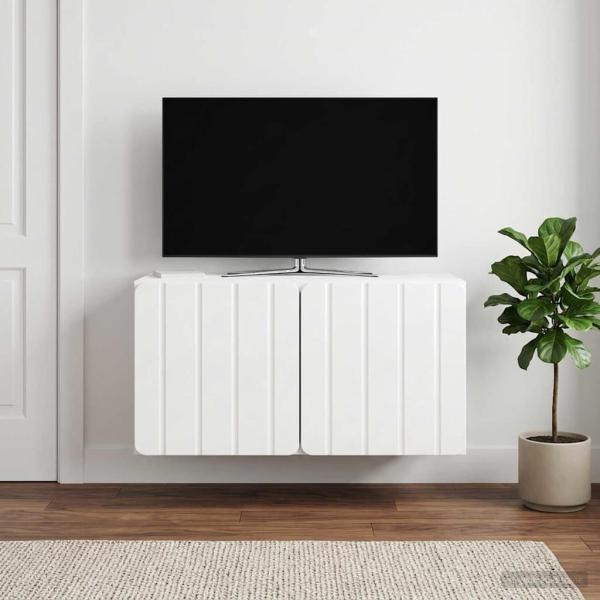 ARDEBO.de - Wandmontierter TV-Schrank 59,5 x 31 x 30 cm Hochglanz Weiß