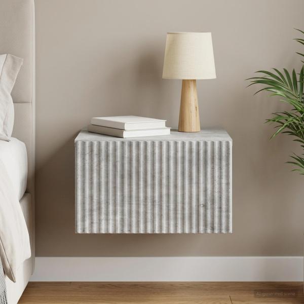 ARDEBO.de - Wandmontierter Nachttisch Betongrau 33 x 34,5 x 20 cm