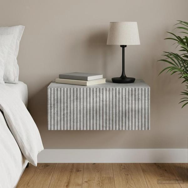 ARDEBO.de - Wandmontierter Nachttisch Betongrau 49 x 34,5 x 20 cm