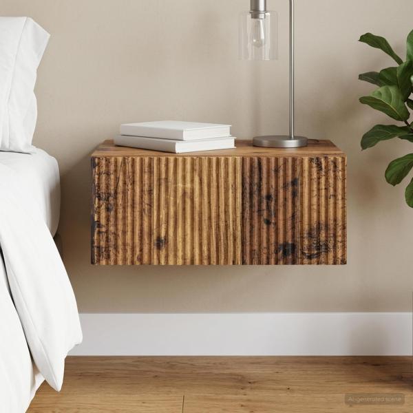 ARDEBO.de - Wandmontierter Nachttisch Altholz 49 x 34,5 x 20 cm