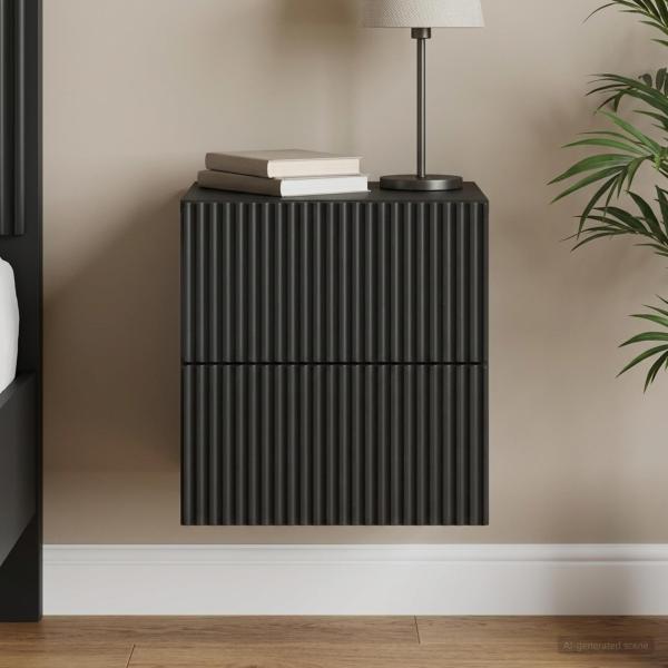 ARDEBO.de - Wandmontierter Nachttisch Schwarz 33 x 34,5 x 40 cm