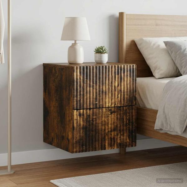 ARDEBO.de - Wandmontierter Nachttisch 2 Stk. Räuchereiche 33 x 34,5 x 40 cm