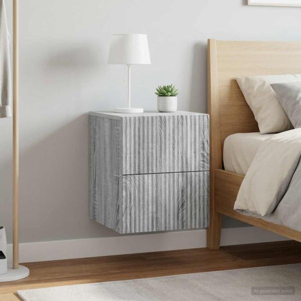 ARDEBO.de - Wandmontierter Nachttisch 2 Stk. Sonoma-Grau 33 x 34,5 x 40 cm