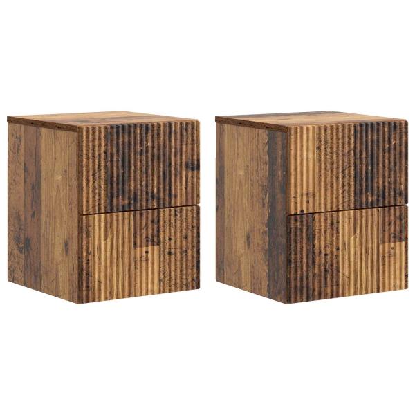 Wandmontierter Nachttisch 2 Stk. Altholz 33 x 34,5 x 40 cm