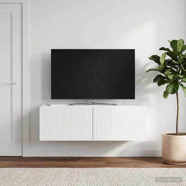 Wandmontierter TV-Schrank 98 x 41 x 30 cm Hochglanz Weiß