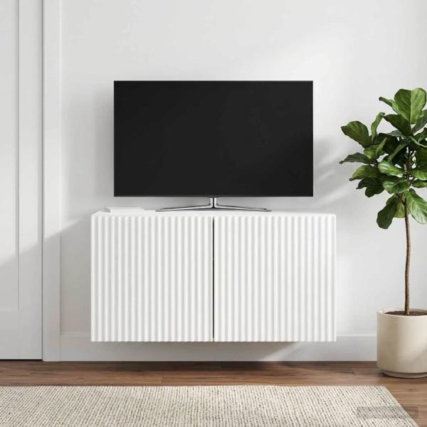 ARDEBO.de - Wandmontierter TV-Schrank 59,5 x 31 x 30 cm Hochglanz Weiß